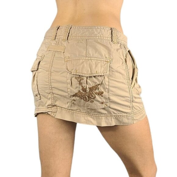 Polo Jeans Brand Khaki Embroidered Brown Button Up Cargo Mini Skirt Y2k Preppy - Picture 3 of 4